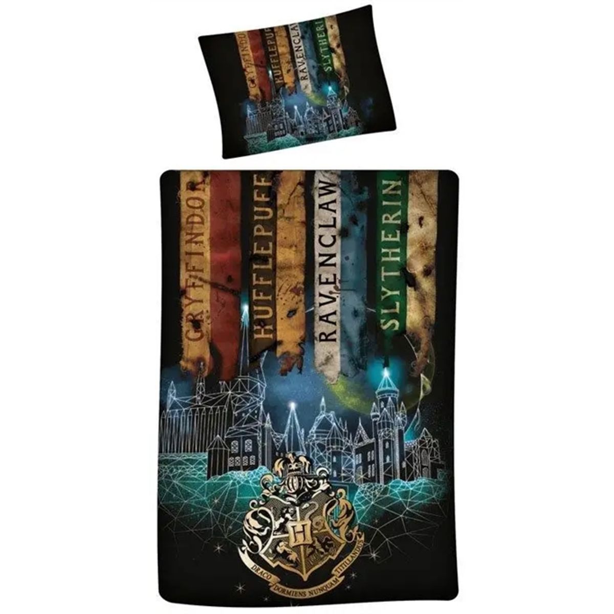 Harry Potter sengetøj - 140x200 cm - The deathly hallows sengesæt - 2 i 1 design - Dynebetræk i 100% bomuld