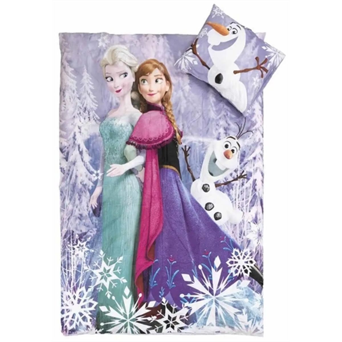 Frozen sengetøj - 150x210 cm - Anna, Elsa & Olaf - Dynebetræk med 2 i 1 design - 100% bomuld