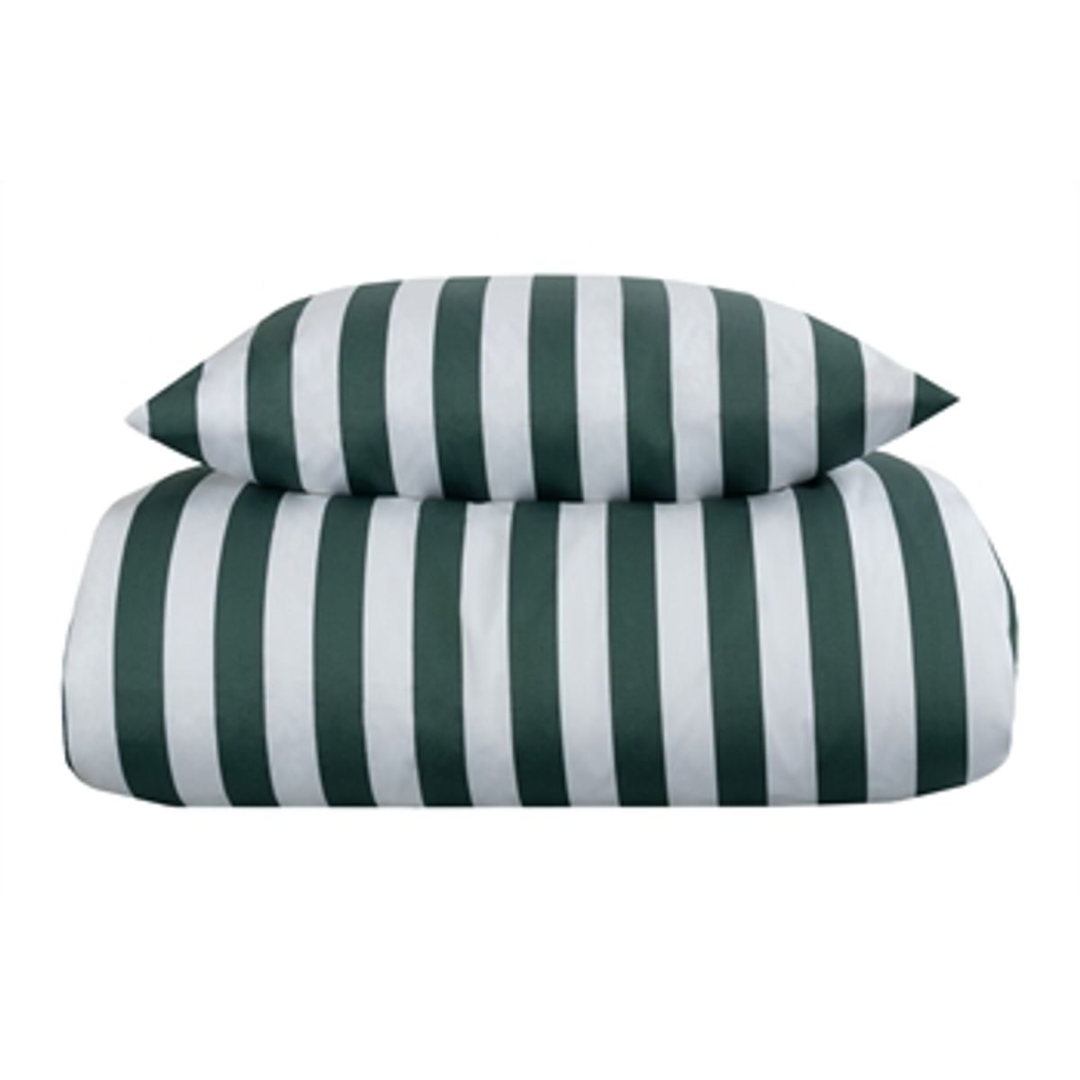 Stribet sengetøj til king size dyne - 240x220 cm - Blødt bomuldssatin - Nordic Stripe - Grønt og hvidt sengesæt