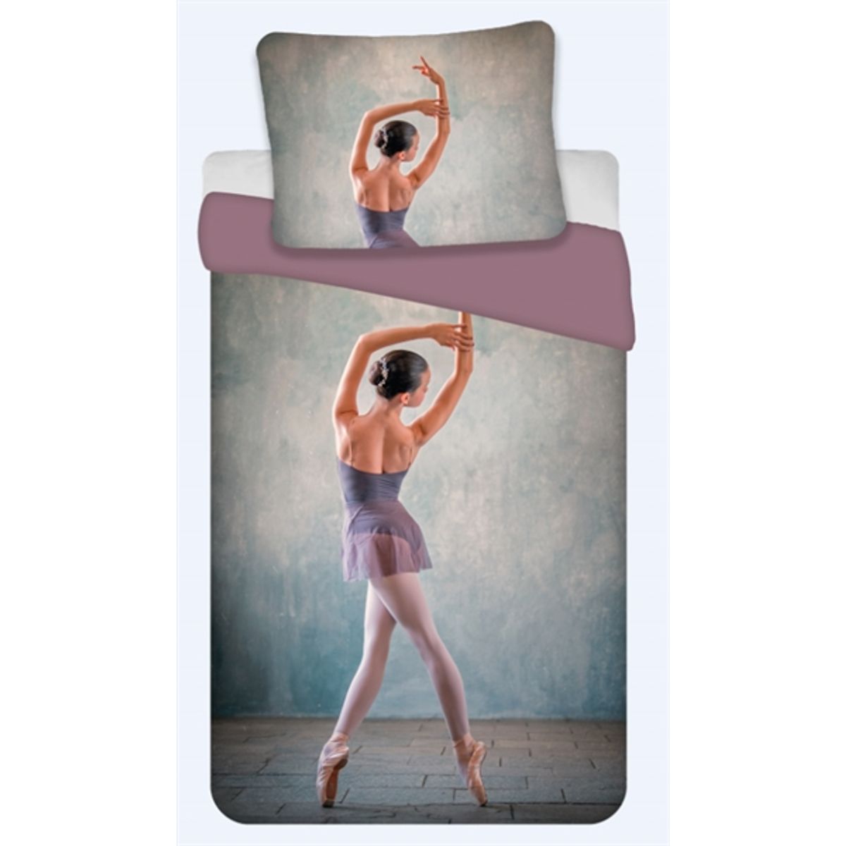 Sengetøj 140x200 cm - Ballerina - Sengetøj børn - 2 i 1 design - Dynebetræk i 100% bomuld