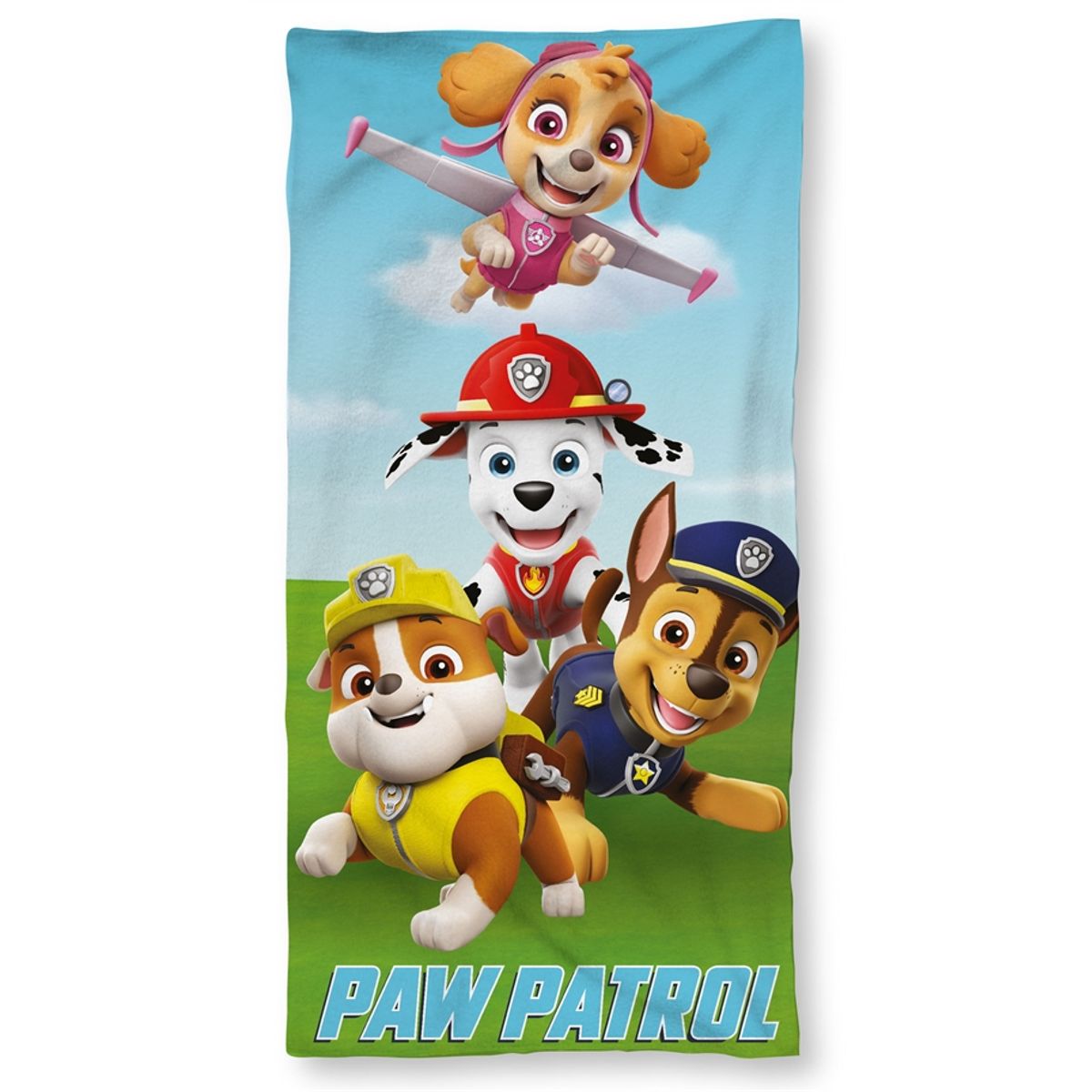 Paw Patrol håndklæde - 70x140 cm - 100% Bomuld - Blødt badehåndklæde med Rubble, Skye, Chase og Marshall