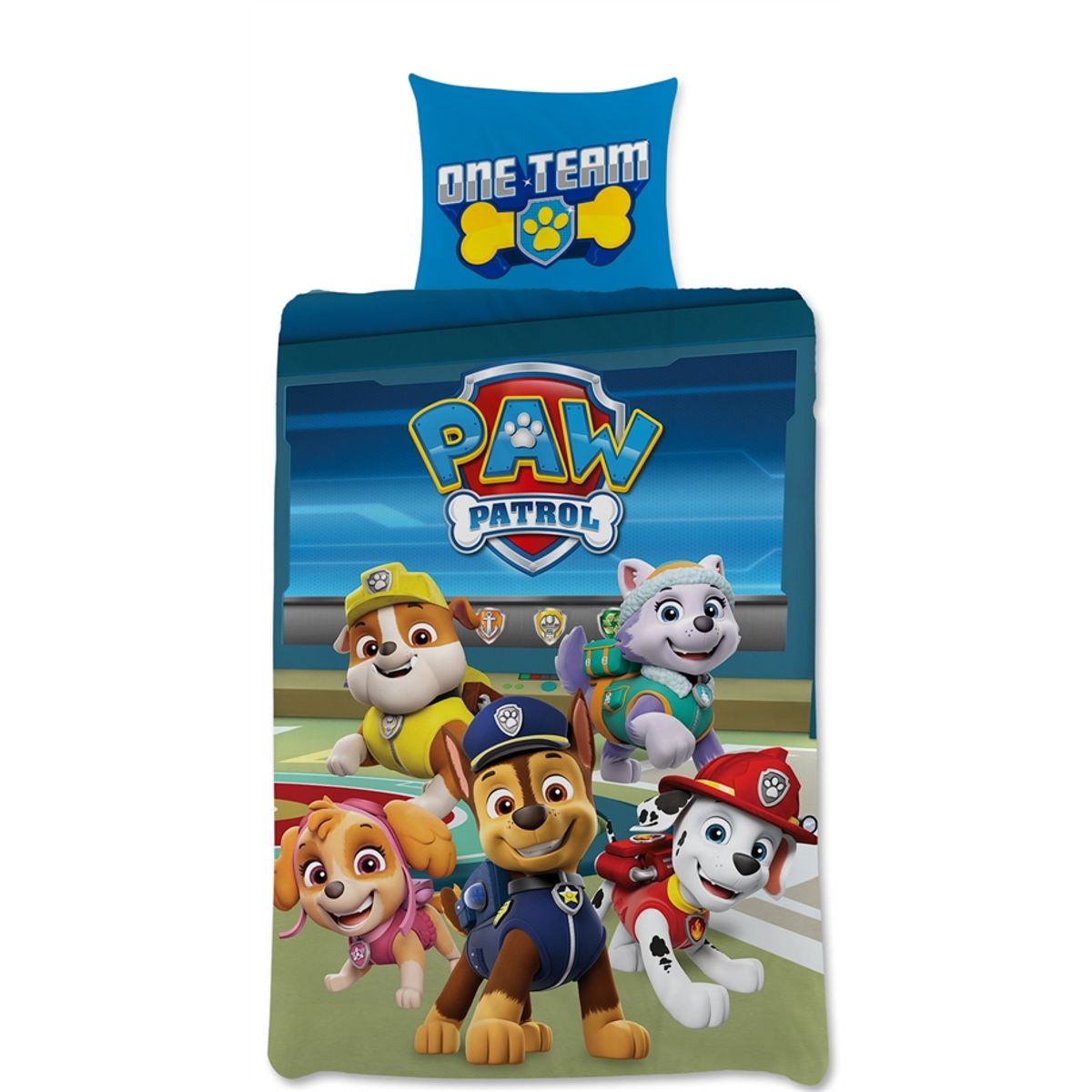 Paw Patrol Juniorsengetøj 100x140 cm - One Team - 2 i 1 design - 100% bomuld