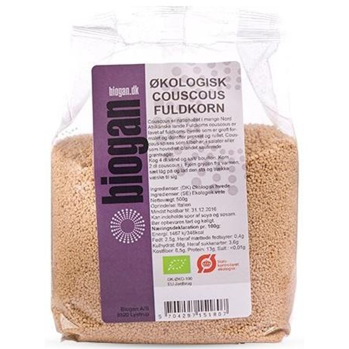 Biogan Couscous fuldkorn Ø, 500g.