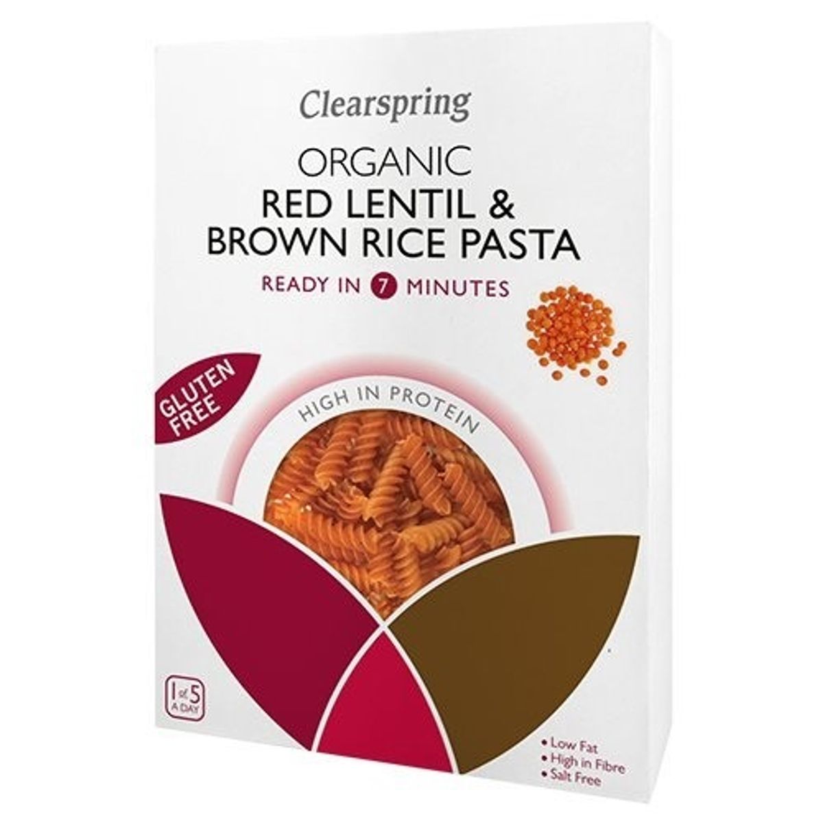 Clearspring Røde linser & brune ris fusilli Økologisk 250g