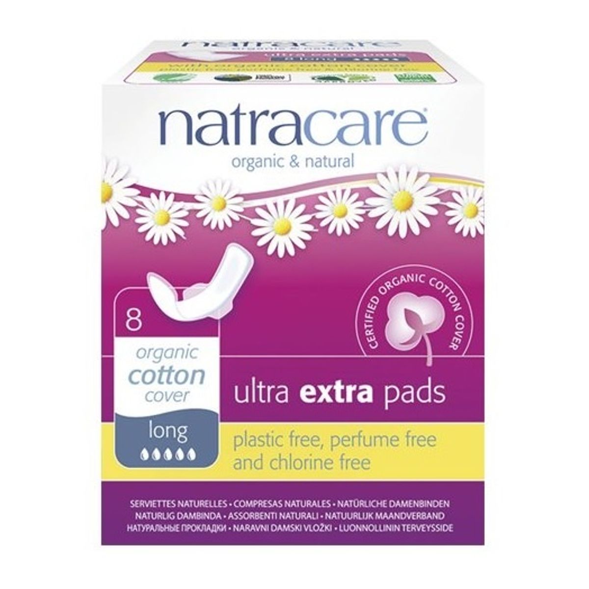 Natracare ultra extra bind long og m. vinger 8 stk.