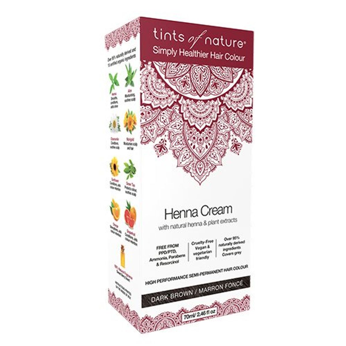 Hårfarve Henna Creme Dark Brown Tints of Nature, 70 ml