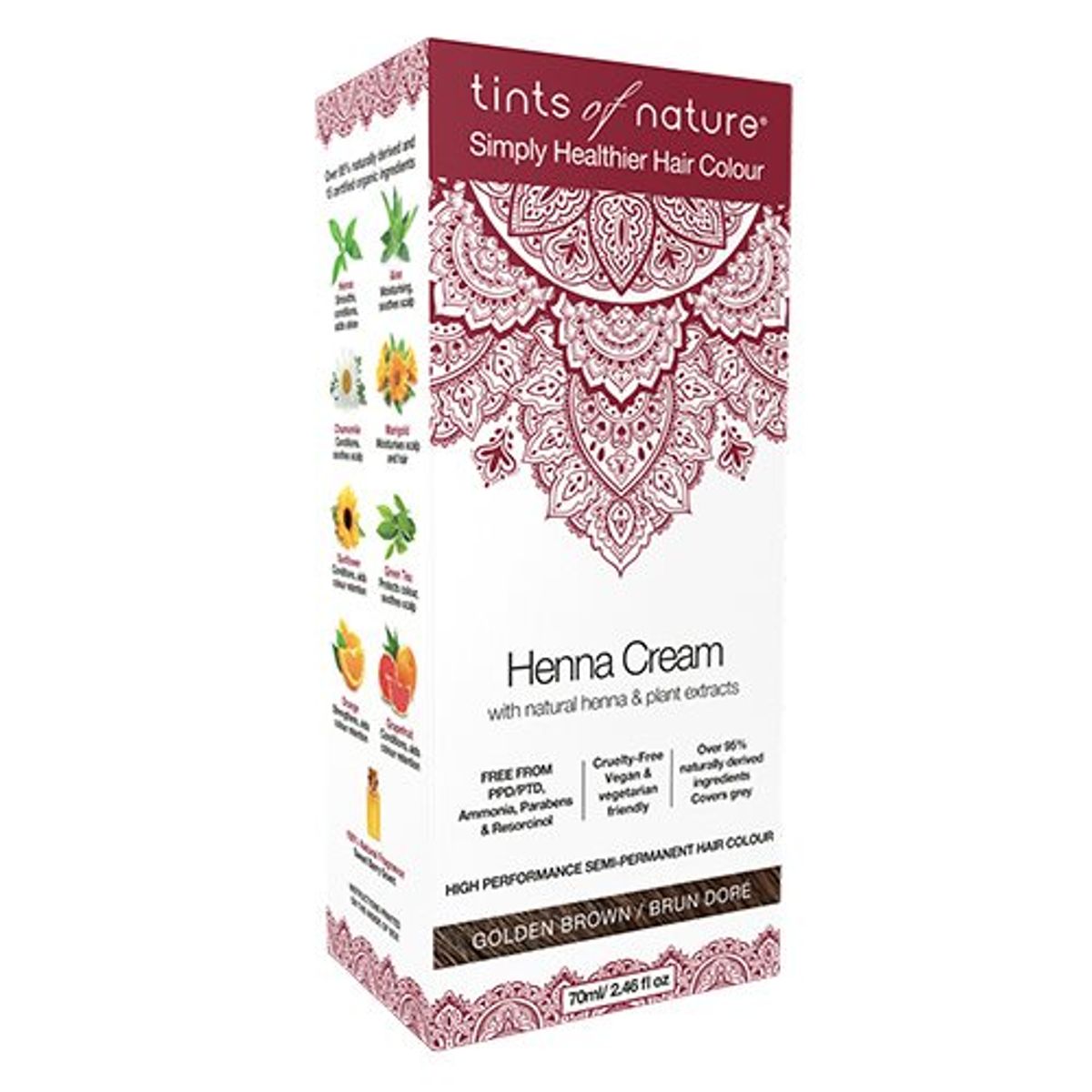 Hårfarve Henna Creme Golden Brown Tints of Nature, 70 ml