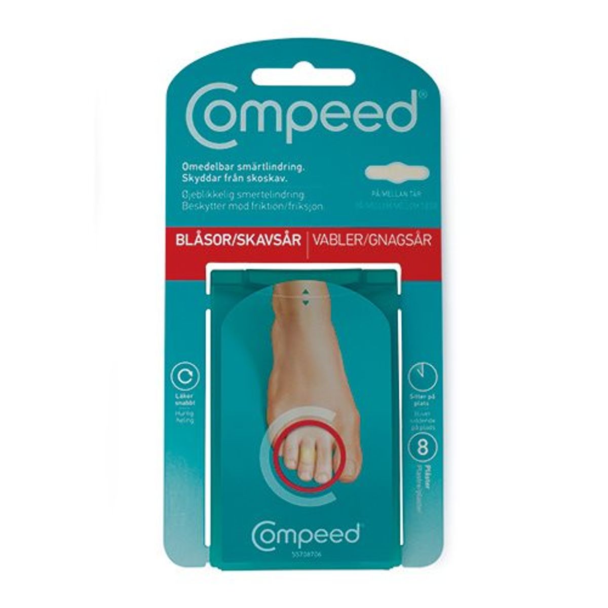 Compeed vabel plaster ml. tær 8 stk., 1pk