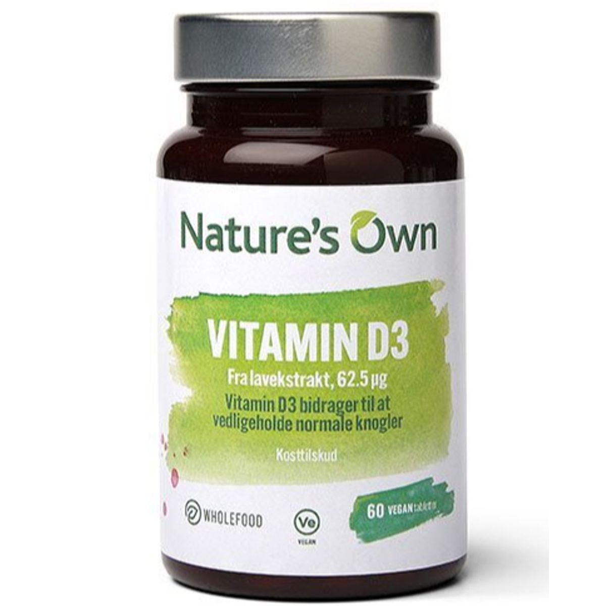 Natures Own Vitamin D3 vegan udvundet af lavekstrakt, 60tab / 33,60g