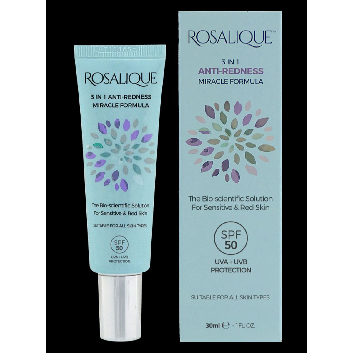 Rosalique 3 i 1 anti-rødme creme med SPF50, 30ml.