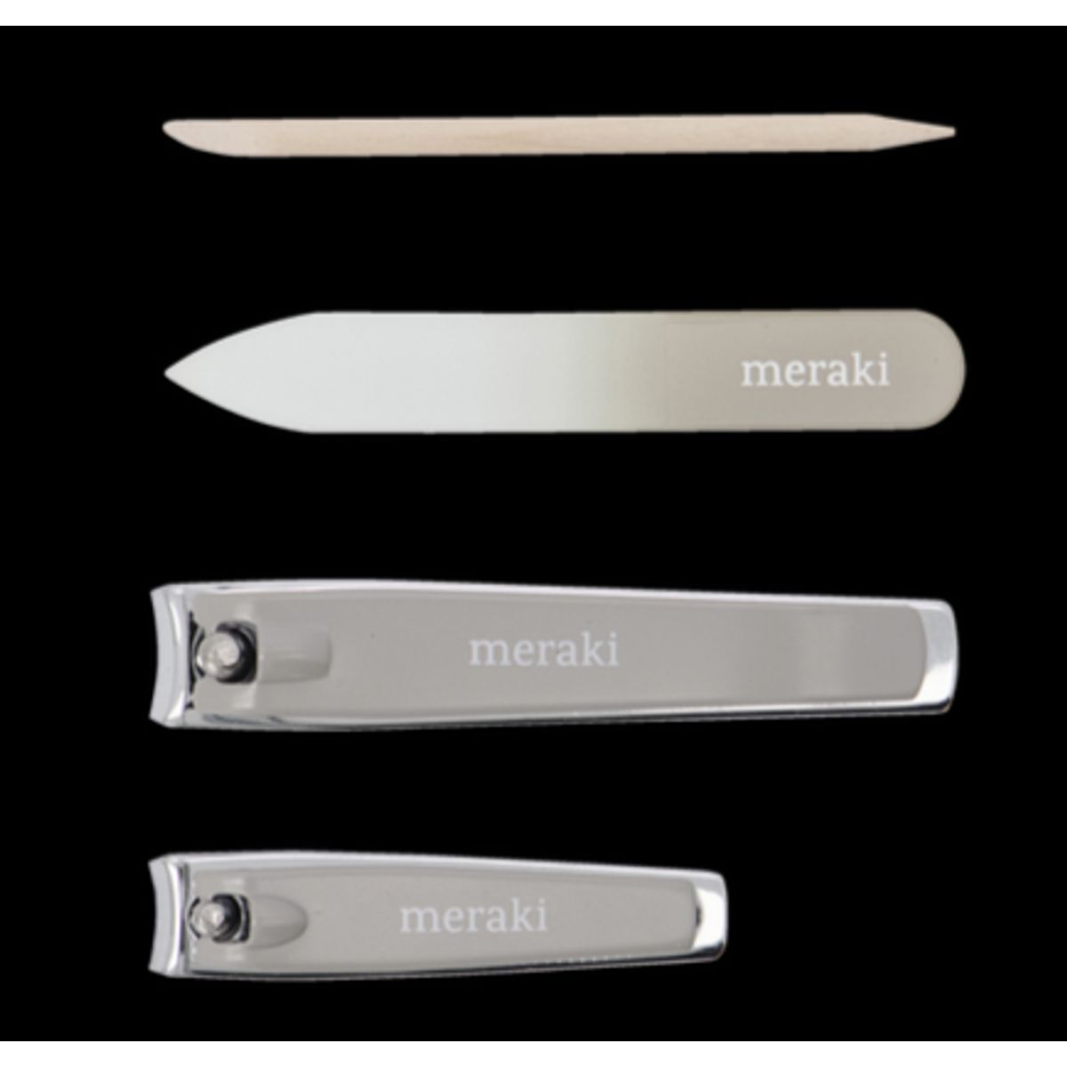 Meraki Negle Kit m. Cuticle Push, Nail File, small Slipper and large Clipper Grå