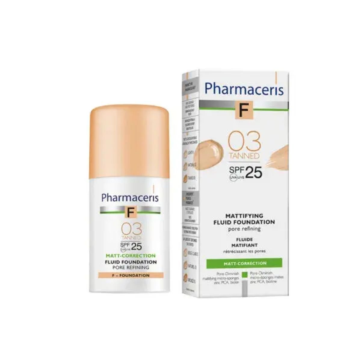 Pharmaceris F Matterende foundation Normal og fedtet hud, akne hud, SPF 25. Tanned 03, 30 ml