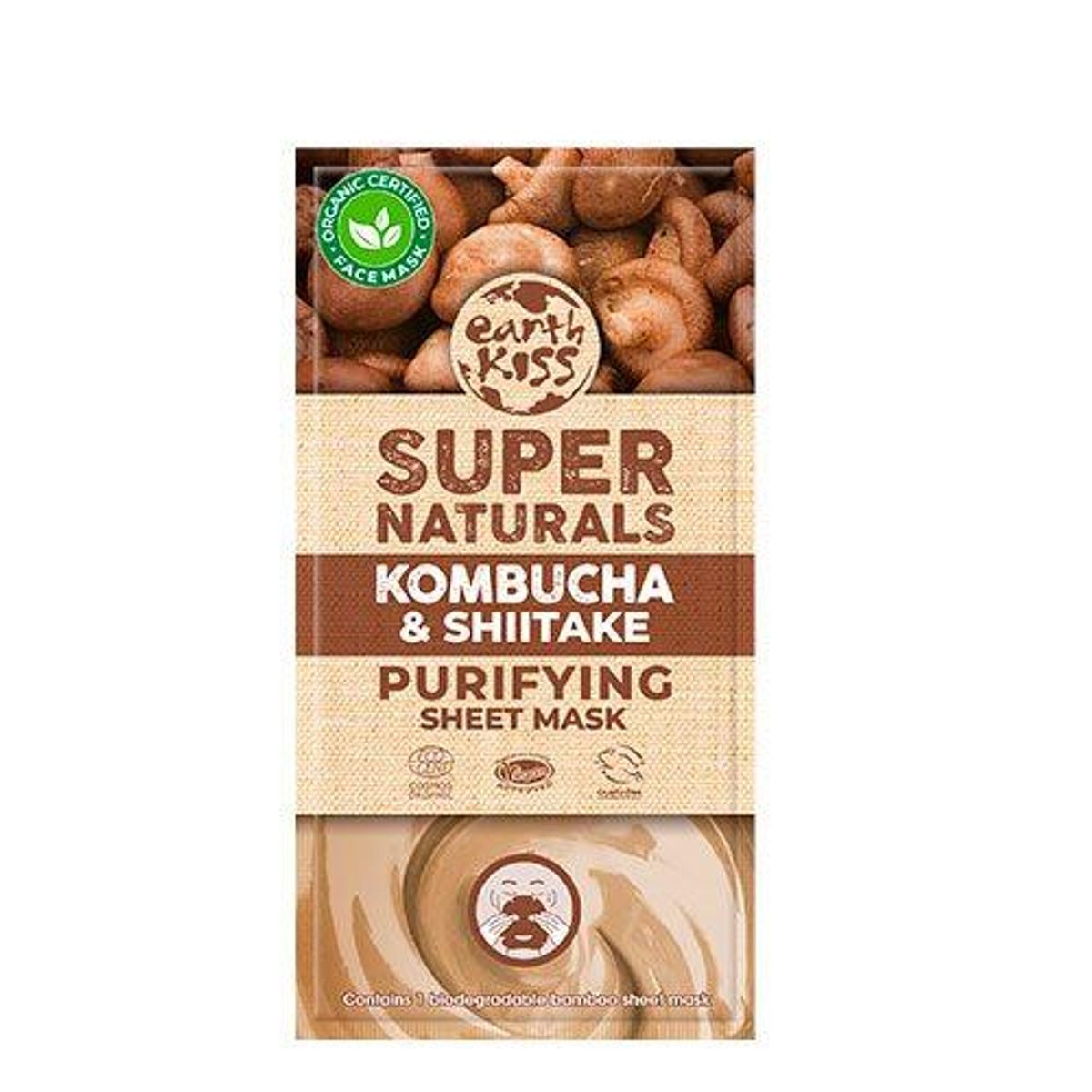 Earth Kiss Ansigtsmaske Kombucha & Shiitake Purifying Sheet Super Naturals, 10g.