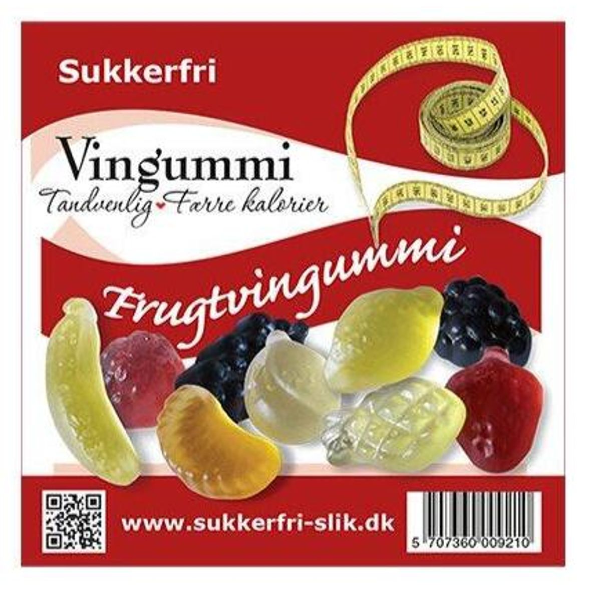 Frugtvingummi, sukkerfri, 90g.