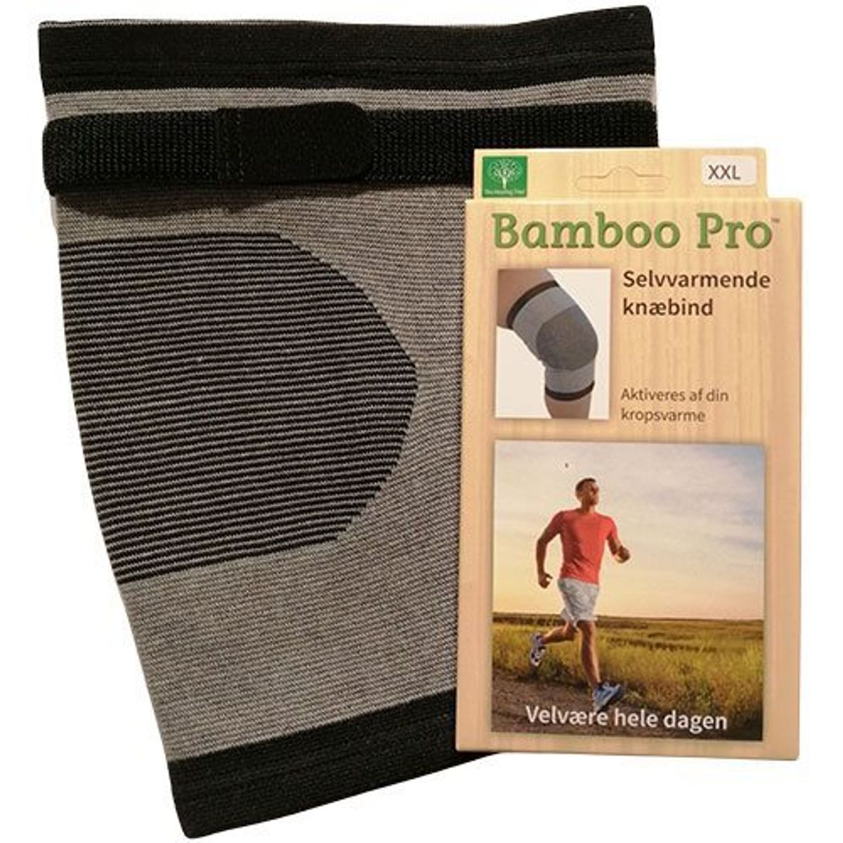 Bamboo Pro Knæbind Str: 2XL m/ velcrobånd, selvvarmende Ekstra støtte