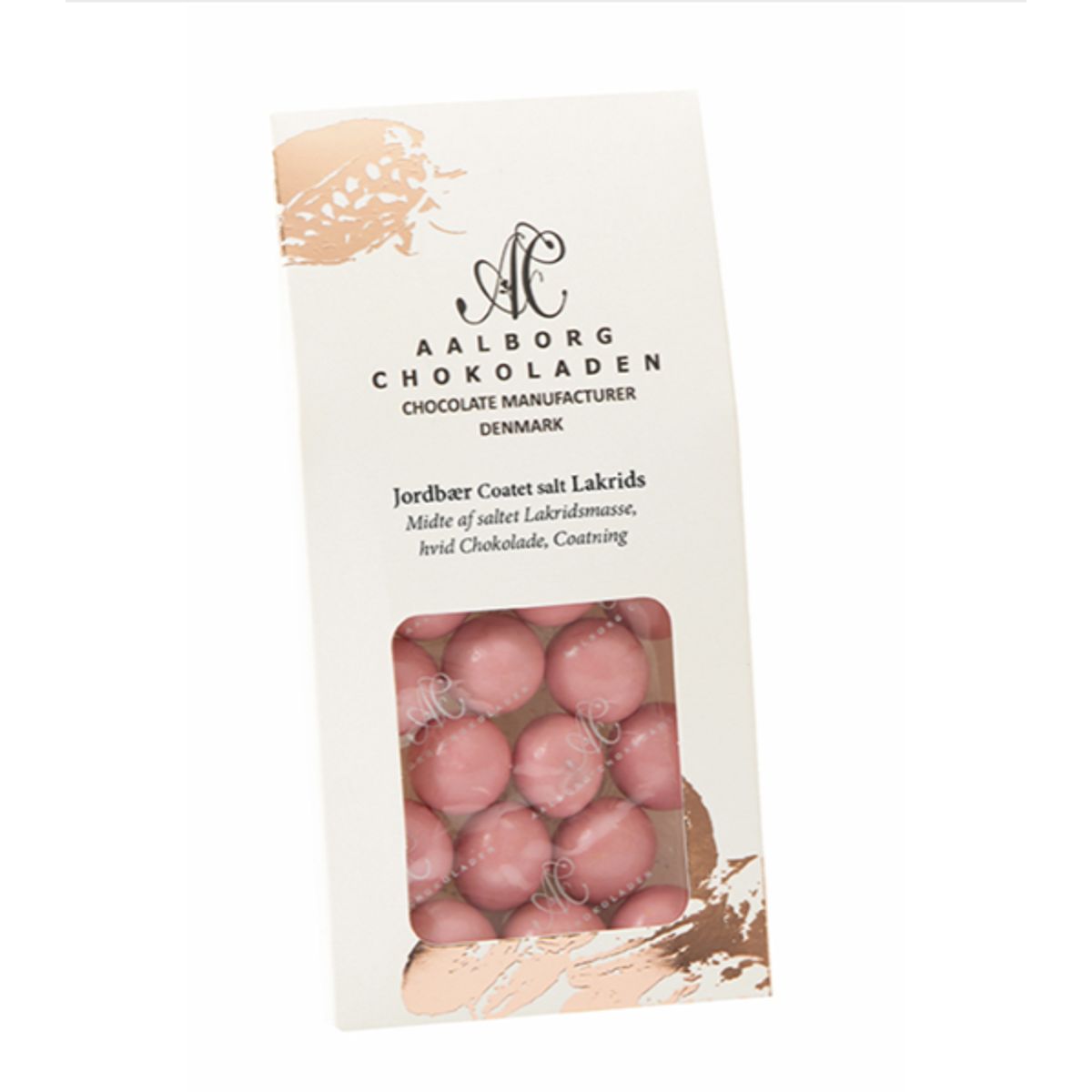 Aalborgchokoladen Jordbær-coated Saltlakrids, 90g.