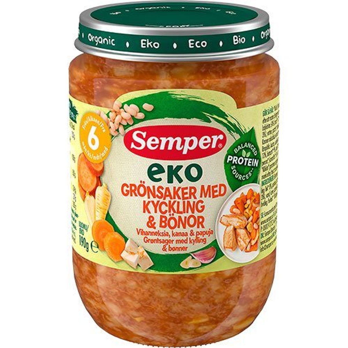 Semper EKO Grøntsager med kylling & bønner Ø, 190g