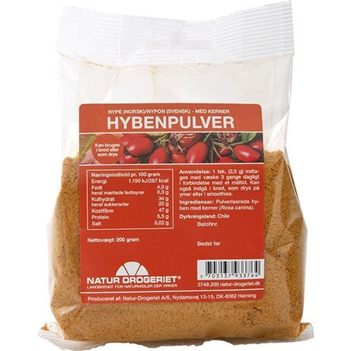 Natur-Drogeriet Hyben pulver fint m. kerner, 200g