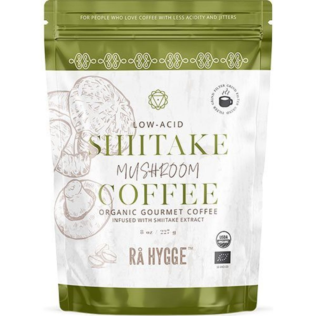 Rå Hygge Kaffe m. Shiitake svampeektrakt - filtermalet Ø, 227g.