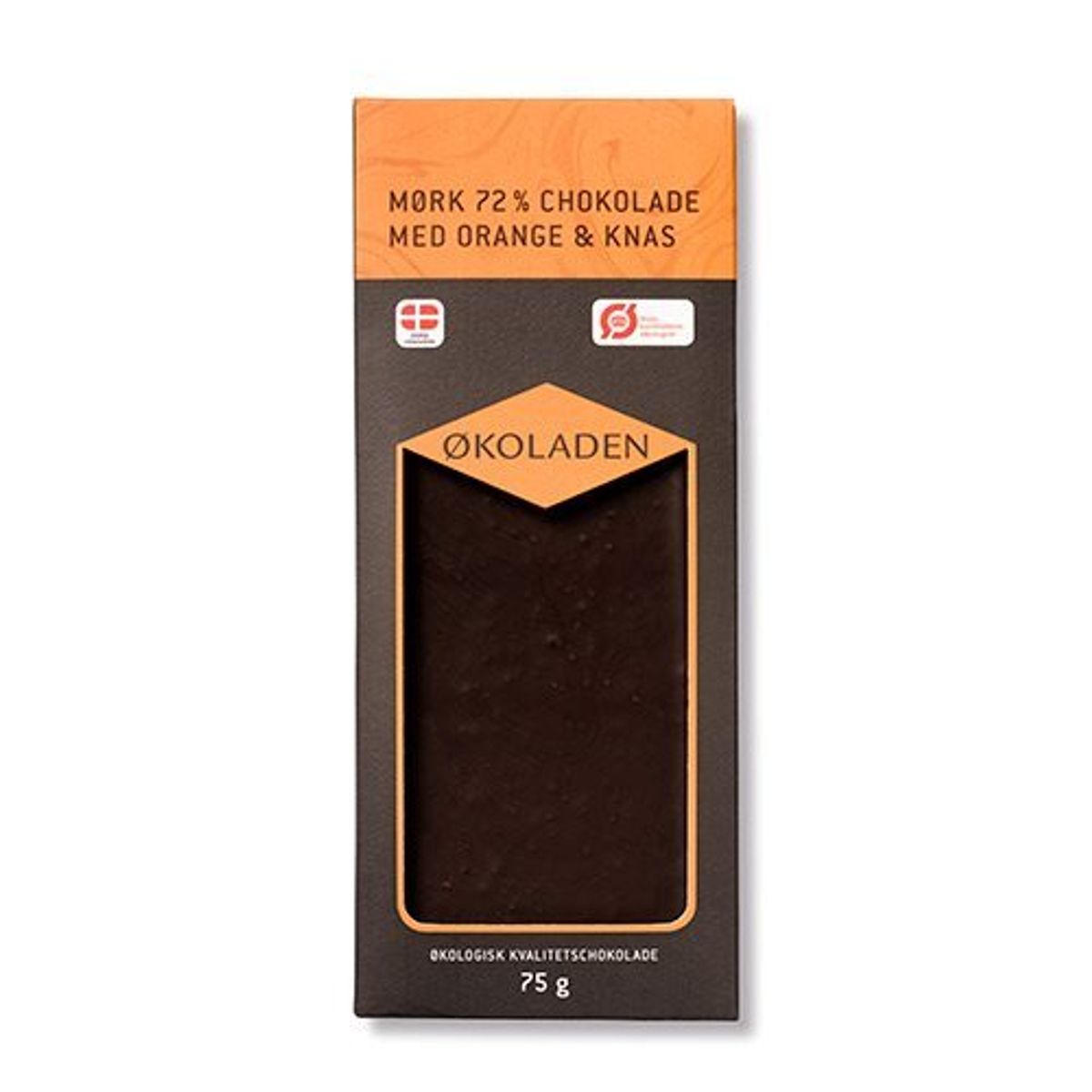 Økoladen Chokolade mørk orange/knas Ø, 75g.