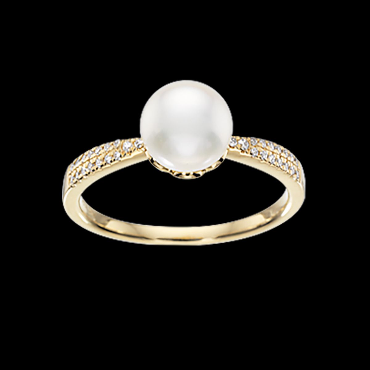 Scrouples Ring i 14 Karat Guld med Perle og Brillanter 0,09 Carat W/SI