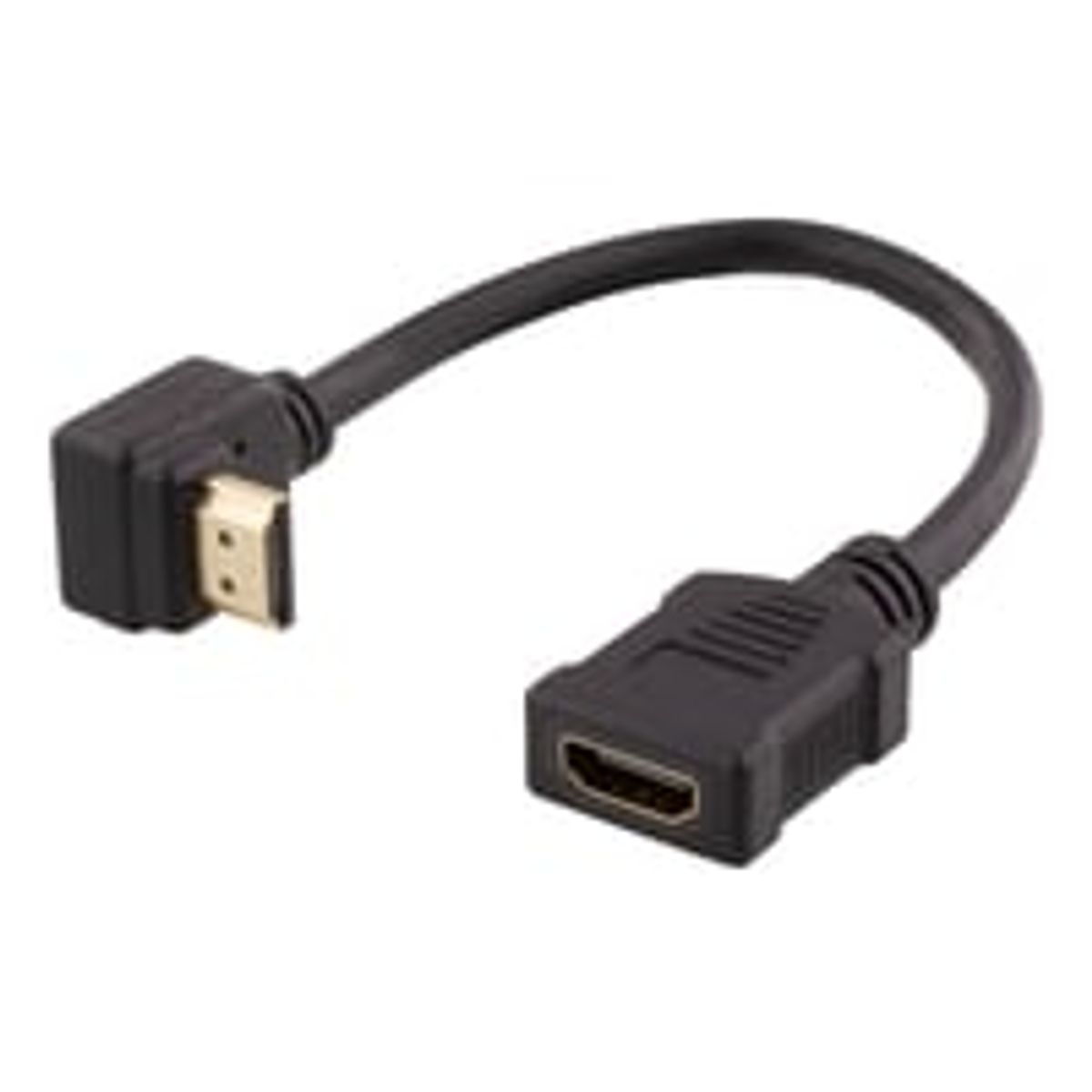 DELTACO Flexible HDMI adapter, 0,2m, up-angled, HDMI M/F, UHD, sort