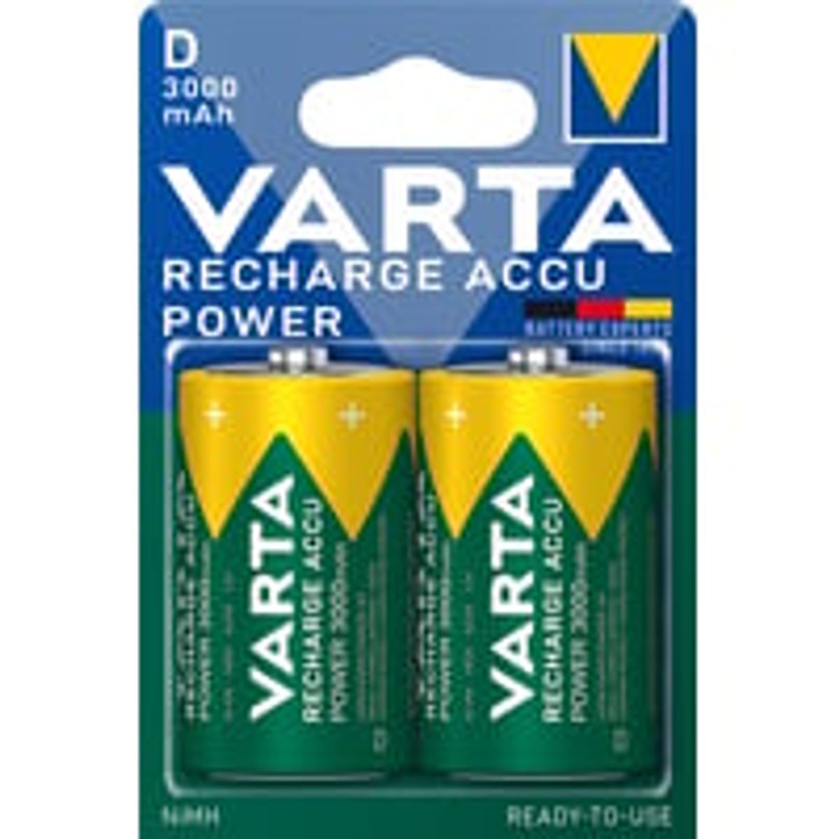 Varta genopladelig D batteri, 3000mAh, 1.2V, 2-pak