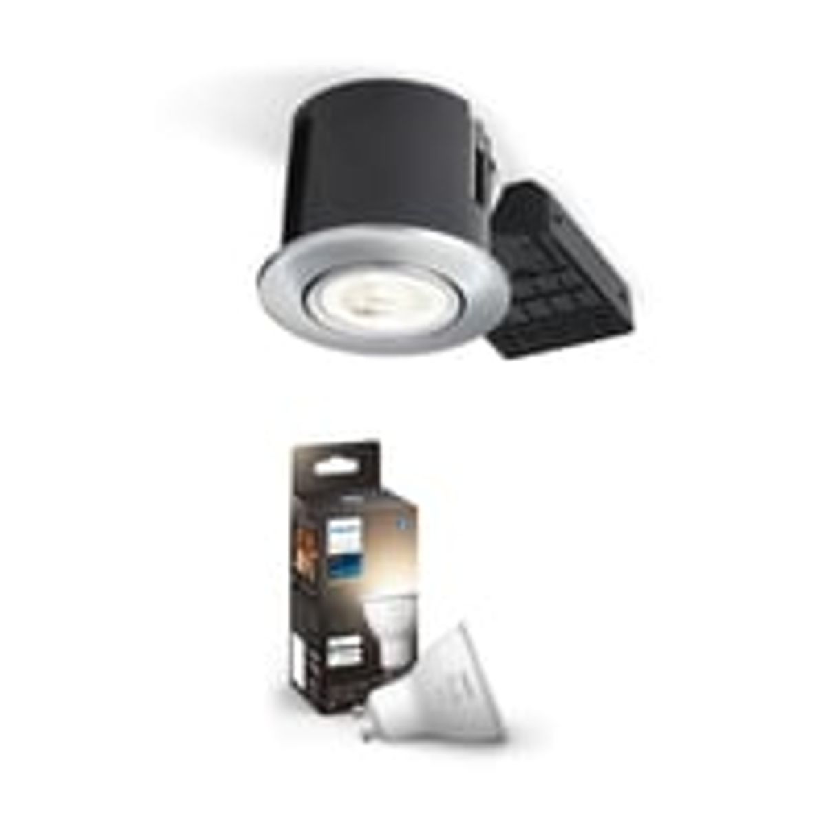 Philips Hue indbygningsspot 230V LED (rund) med White, 4,2W, 400lm, 2700K, 46, E, brstet aluminium - Nordtronic