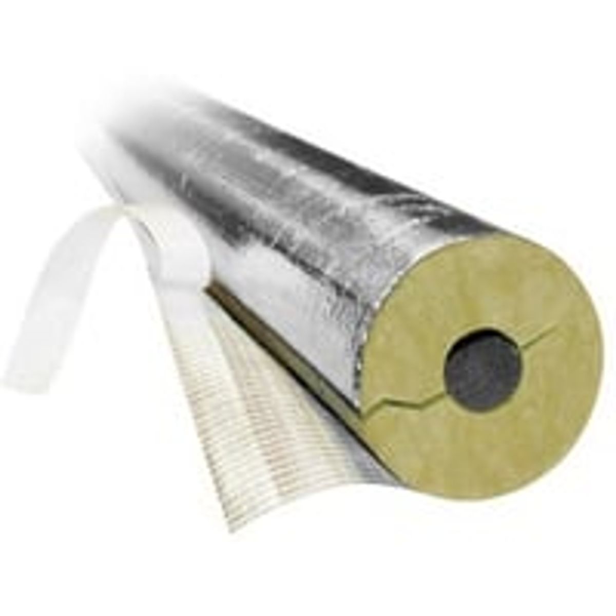 Rockwool Universal rrskl - Rrisolering med aluminiumsfolie, slids og tape, 76 mm indv. diameter, 30 mm isolering, slv, 1 meter