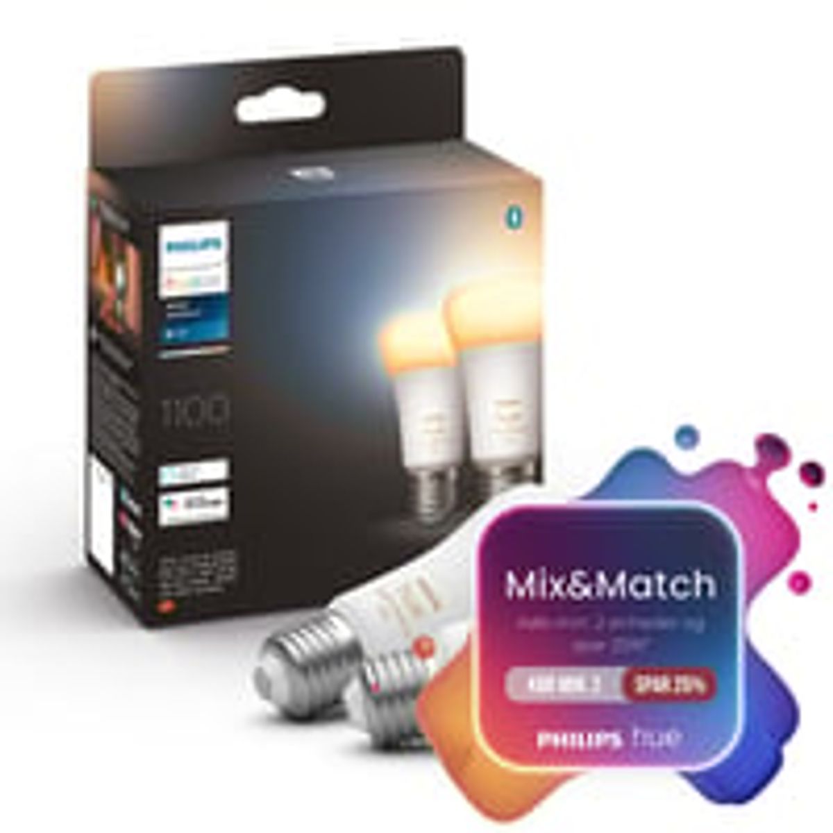 Philips Hue E27 LED-pre, 1100lm, White Ambiance, Zigbee + Bluetooth (2 pak)