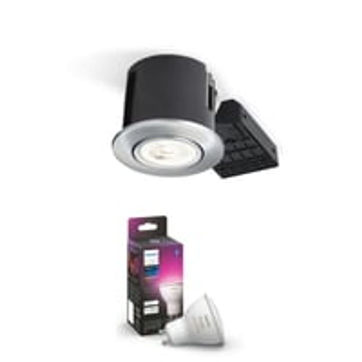 Philips Hue indbygningsspot 230V LED (rund) med Color & White Ambiance, 4,2W, 400lm, 46, E, brstet aluminium - Nordtronic