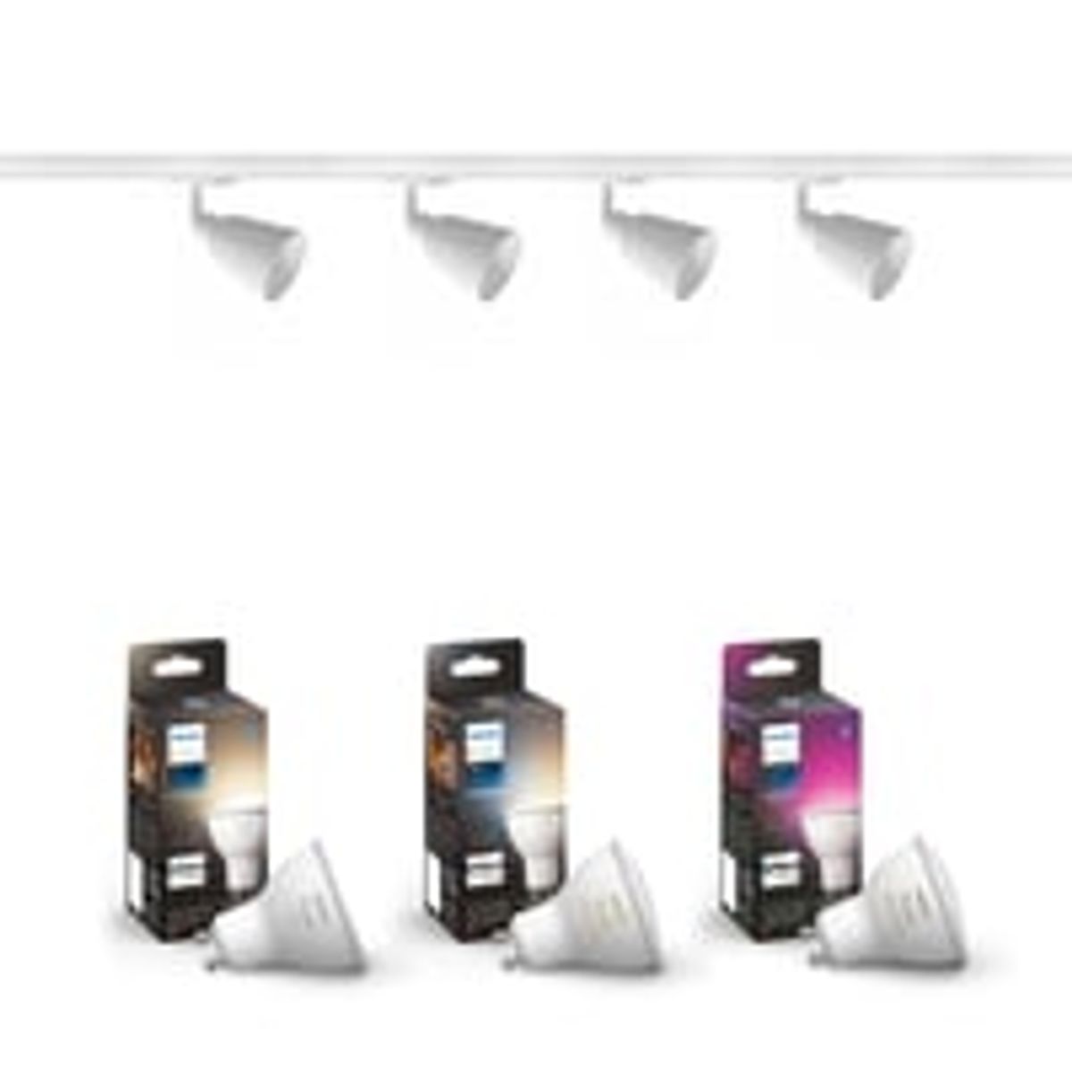 Philips Hue komplet lysskinne-st, 2 meter, hvid, inkl 4 spots med White Ambiance