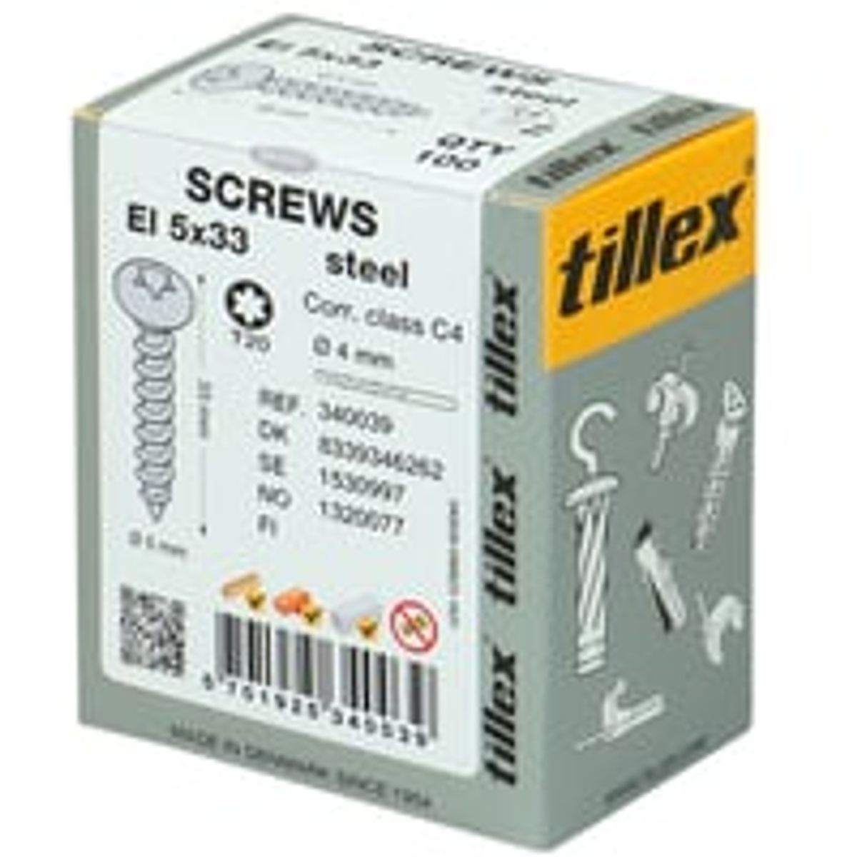 Tillex Skrue EL 5 x 33 mm, Torx20, Korrosionsklasse C4, til Kabelbjle