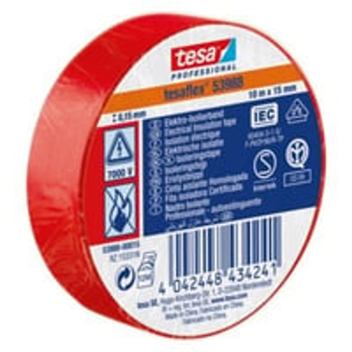 Isoleringstape, rd, 19 mm x 20 meter, PVC, Tesaflex (53988)