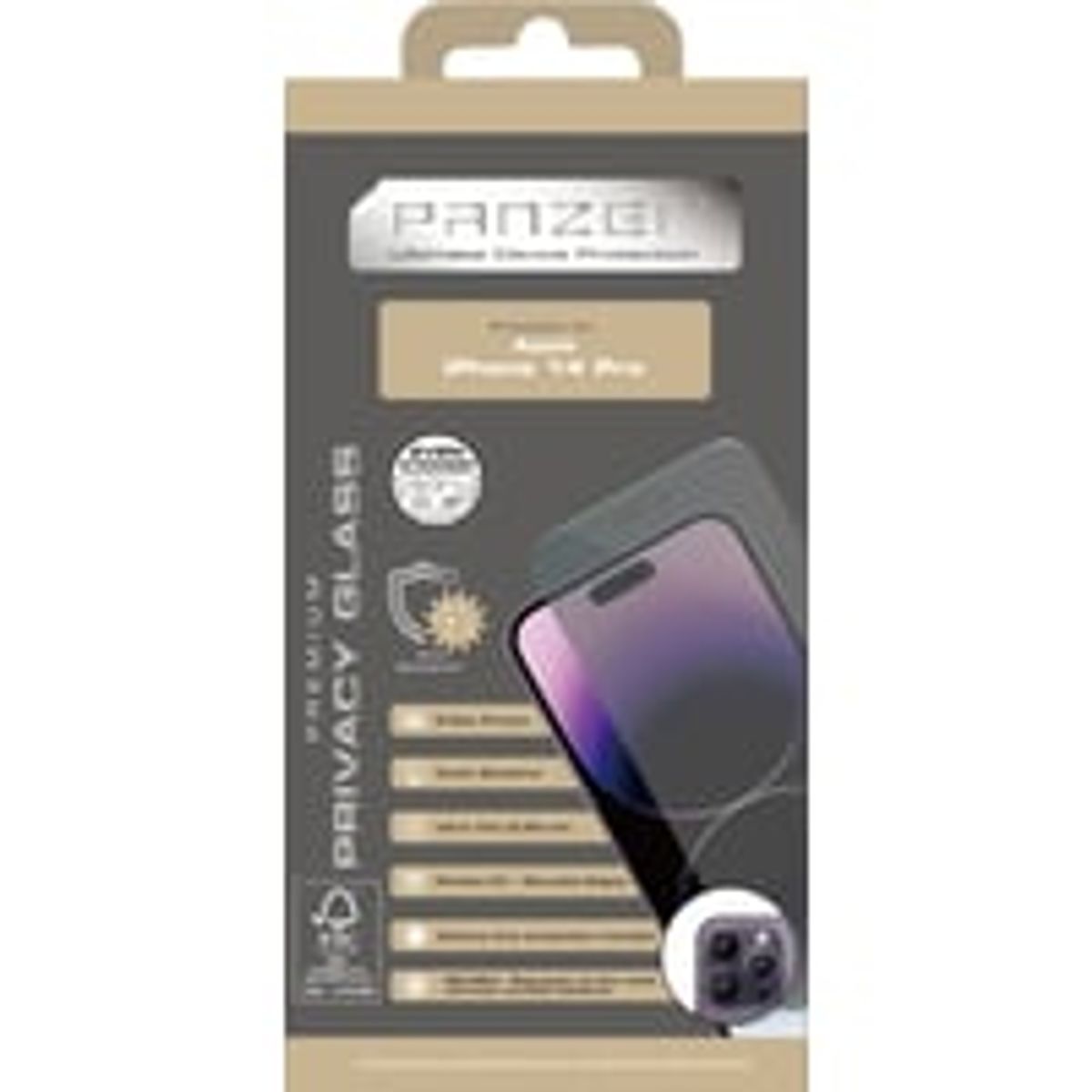 Panzer Premium Full-Fit Privacy Glass 2-way til iPhone 14 Pro, transparent