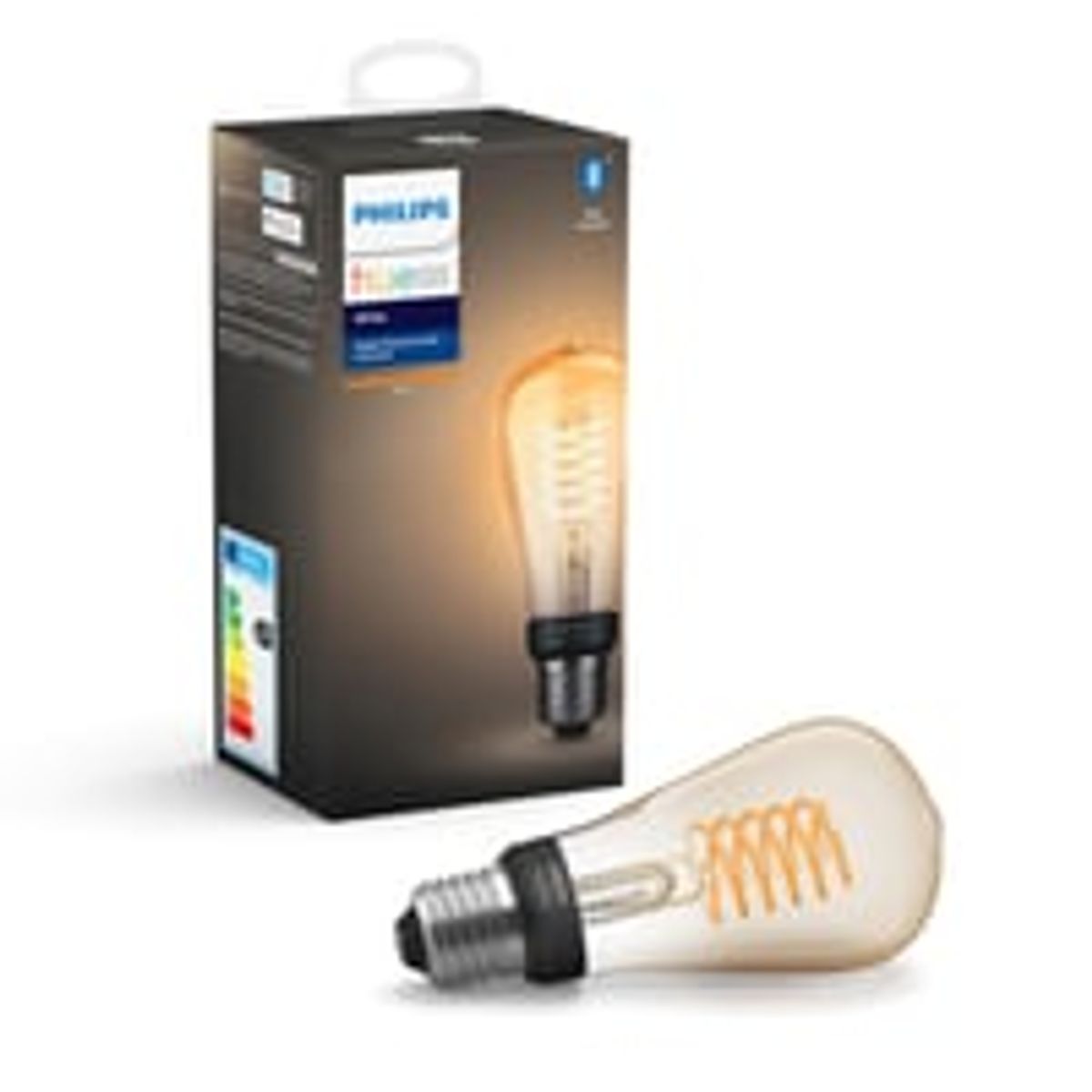 Philips Hue E27 LED-pre, Edison-filament, 7W, 550lm, Zigbee + Bluetooth, Hvid (2100K)