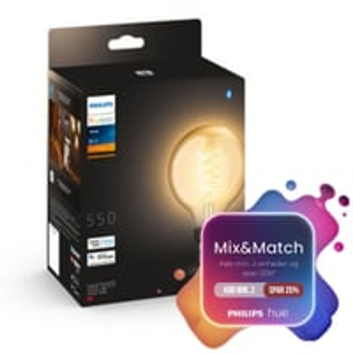 Philips Hue E27 LED-pre, Glde-filament, White, Zigbee + Bluetooth, 7W, 550lm