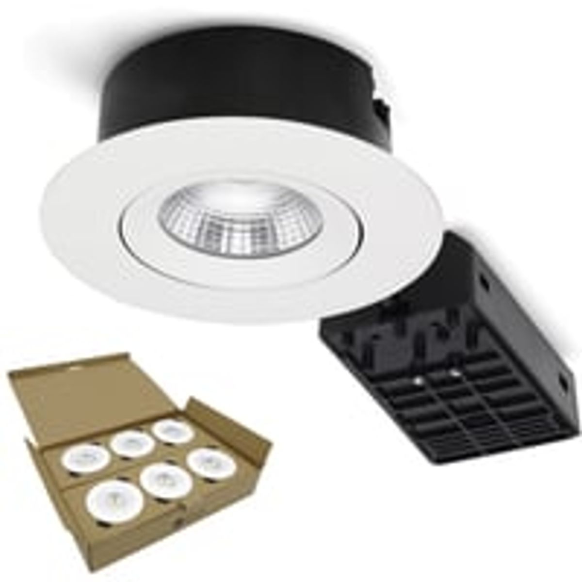 Nordtronic Velia ECO LED indbygningsspot, 230V, 7W, 2700/3000/4000K, CRI90, 500lm, rund, mat hvid - 6 stk