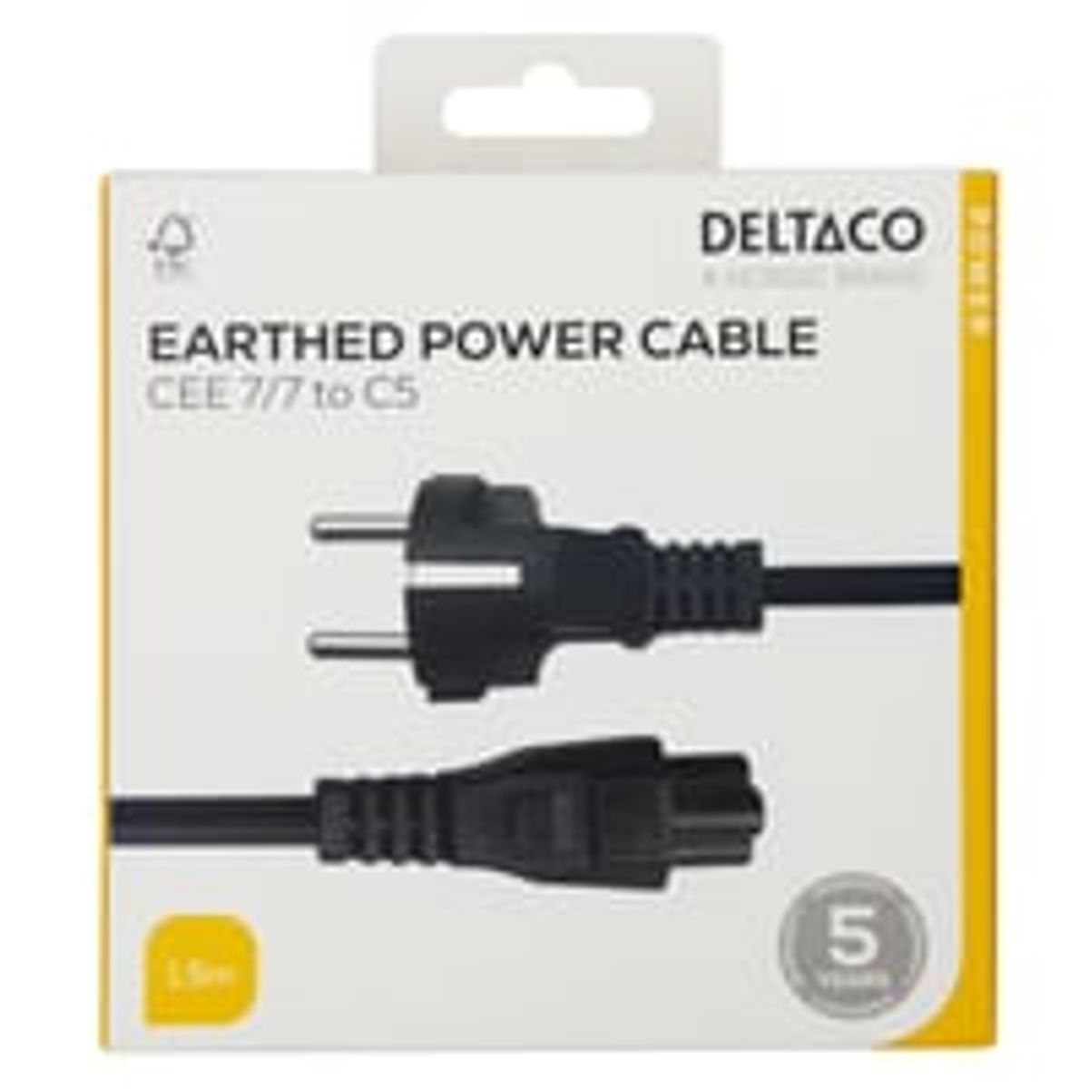 Strmkabel CEE 7/7 - C5, 1,5m, sort - Deltaco