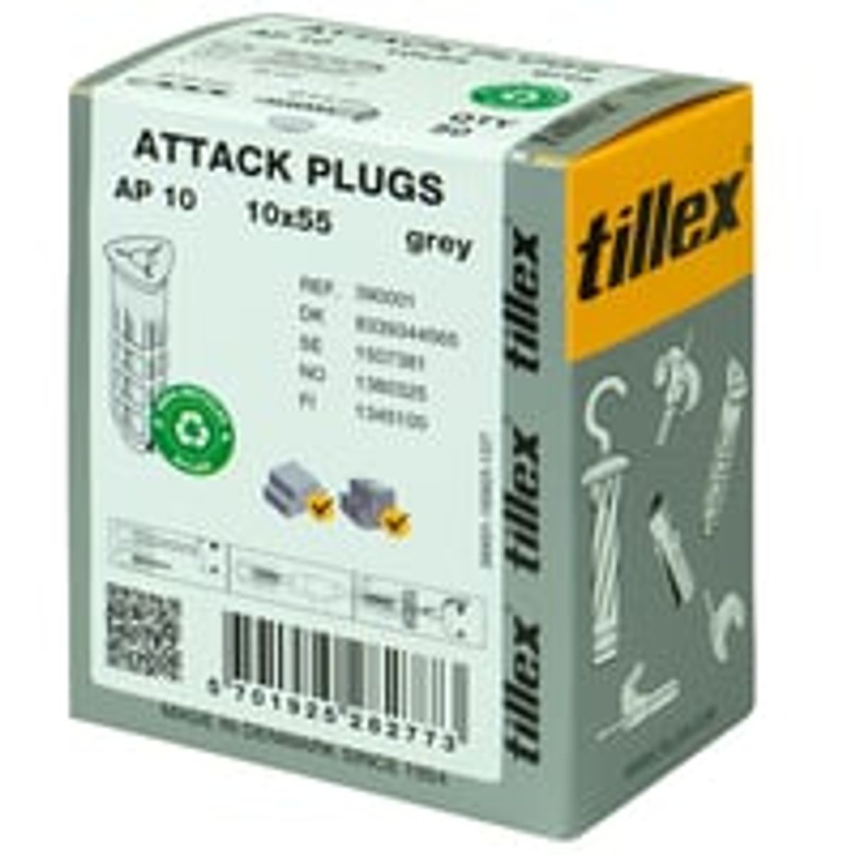 Plugs Attack AP-10, 10x55 mm, gr (50) - Tillex - 50 stk