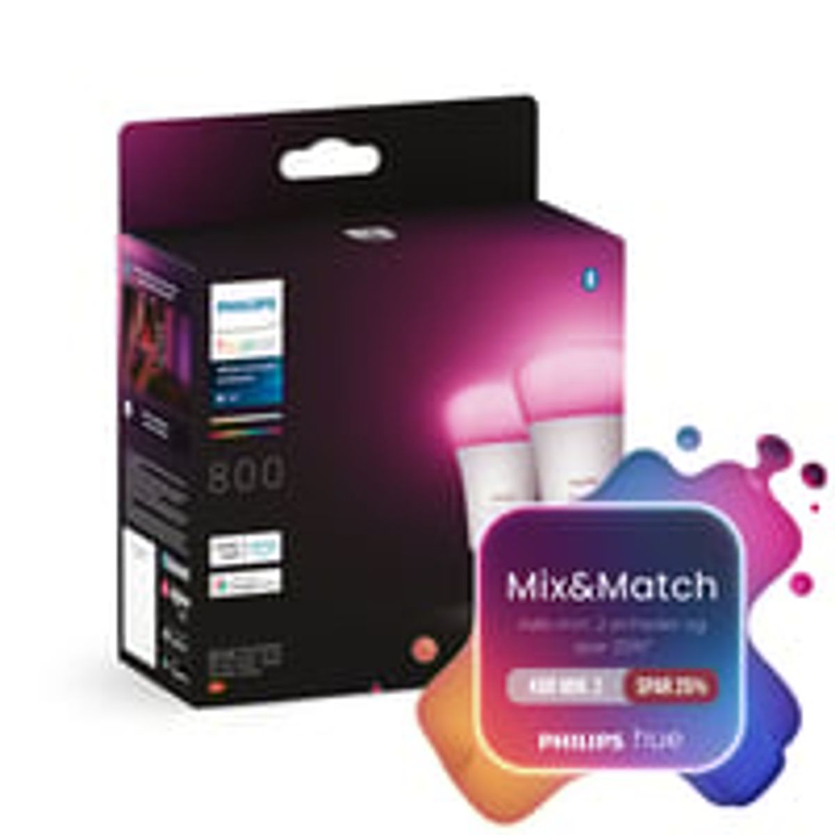 Philips Hue E27 LED-pre, Color & White Ambiance 800lm, Zigbee + Bluetooth (2 pak)