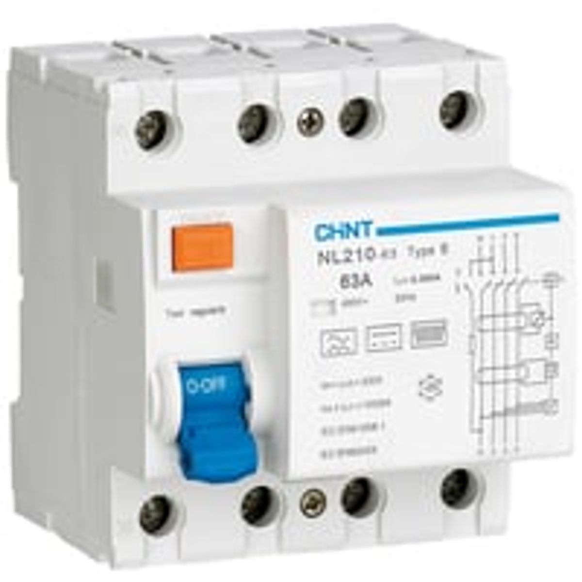 Fejlstrmsafbryder RCD PFI, 4P, 63A, 300 mA, 10kA, type B, AC/DC, N til venstre - MTO Electric