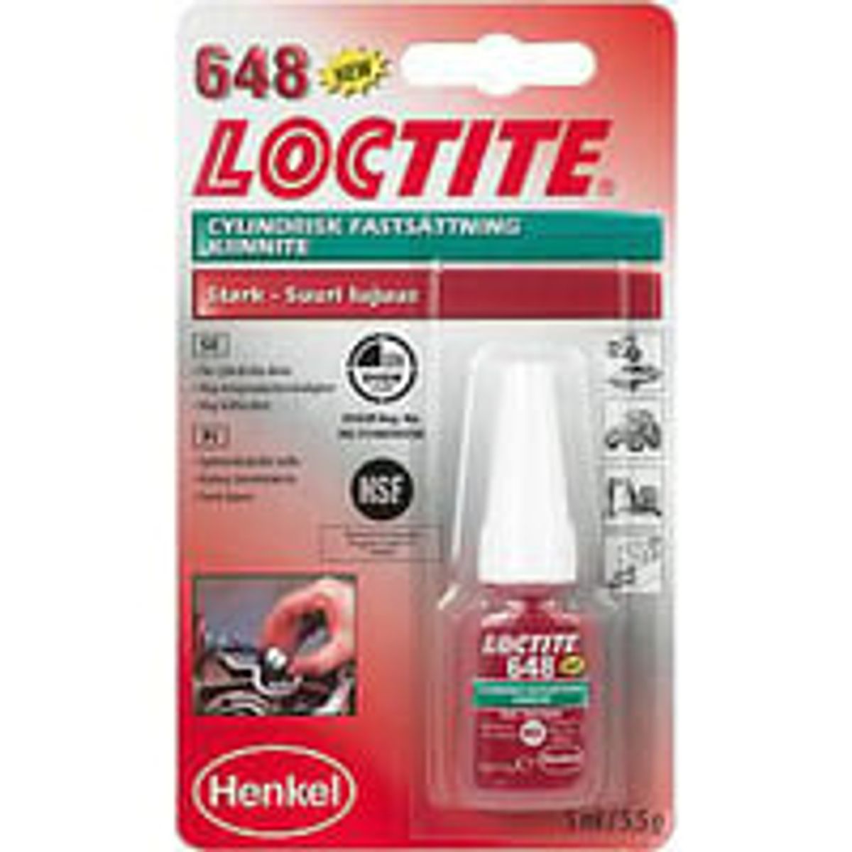 Loctite cylindrisk fastgrelse 648, hj styrke, 5 ml