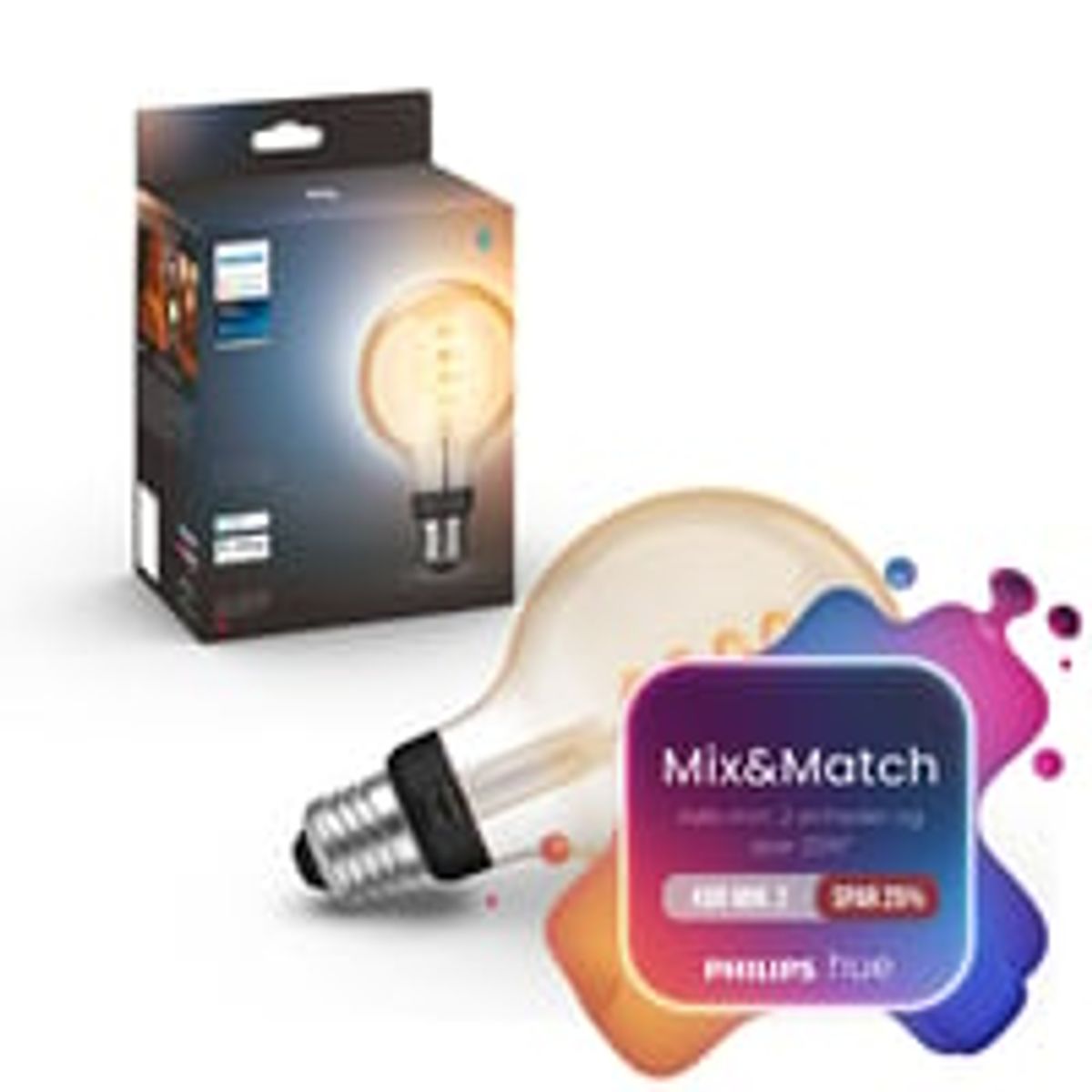 Philips Hue E27 LED-pre, G93 Globe-filament, White Ambiance, Zigbee + Bluetooth