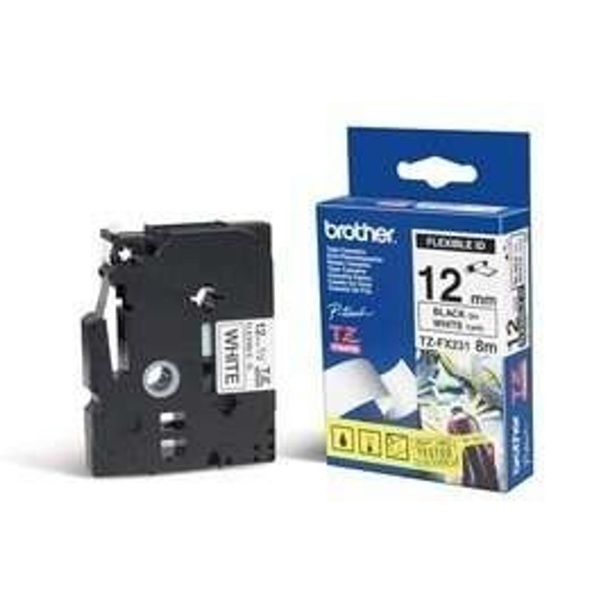 Brother TZEFX231 TZ-tape /12 mm./Sort Tekst /Hvid Tape