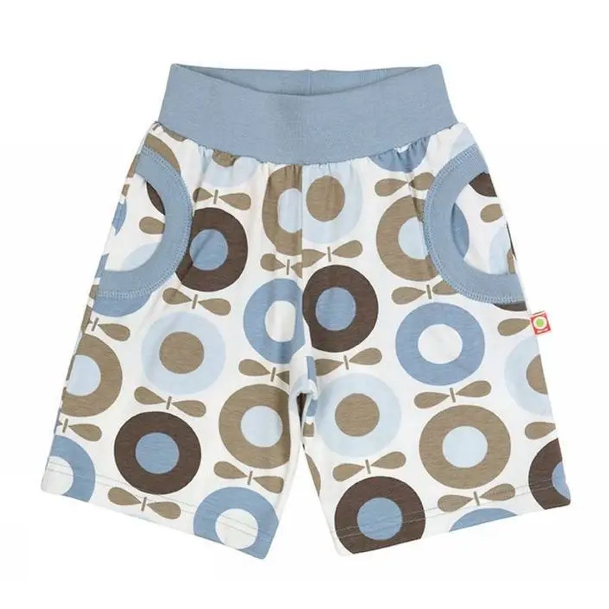 Shorts lyseblå og brun med stort æbleprint