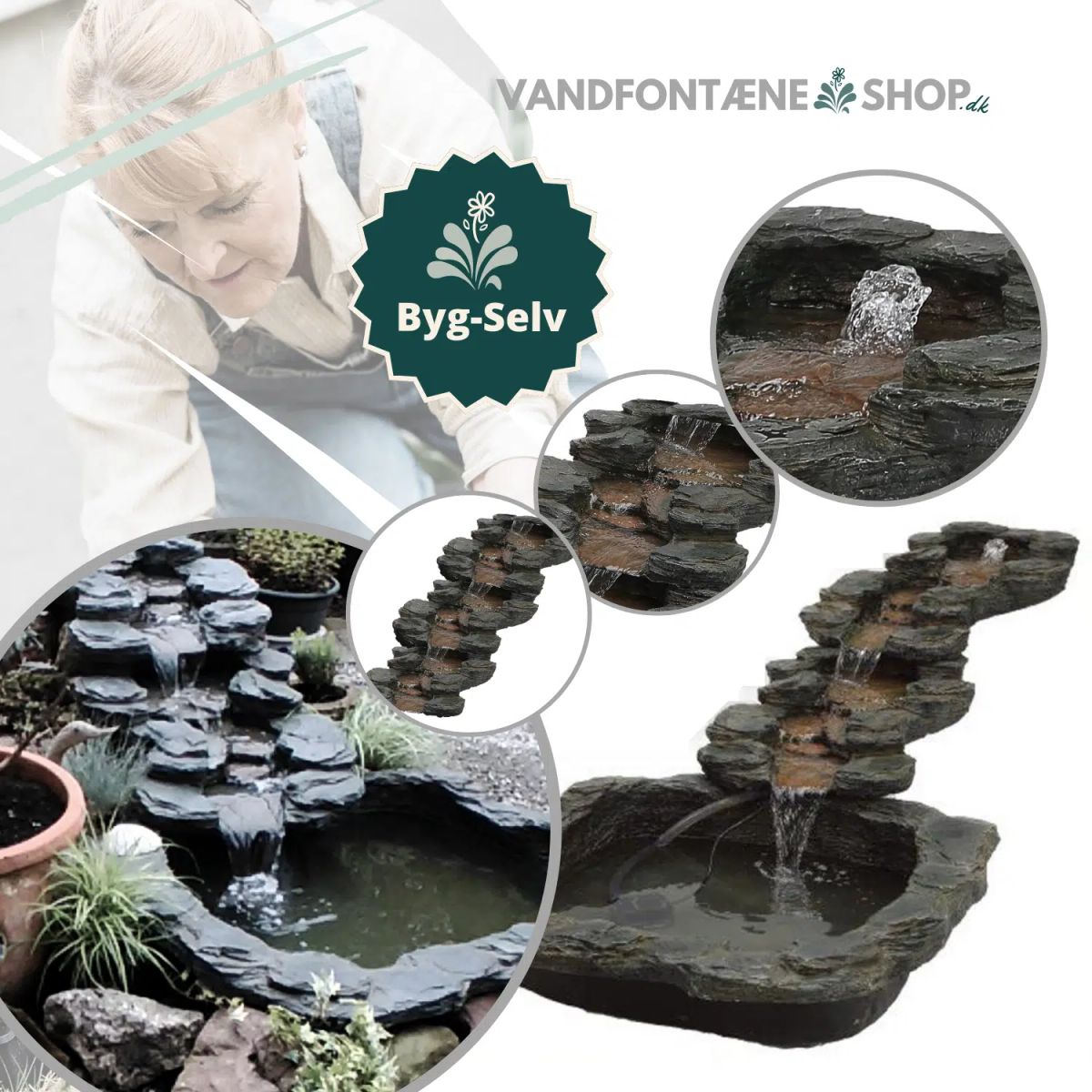 Havedam med vandløb - Stone design (komplet sæt)