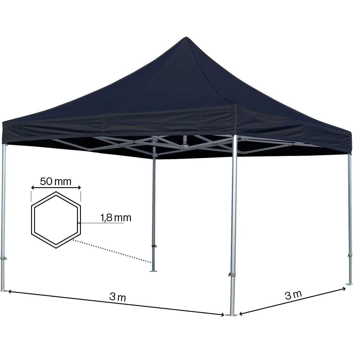 Foldetelt Komplet 3x3m HEXA Heavy Duty - Sort