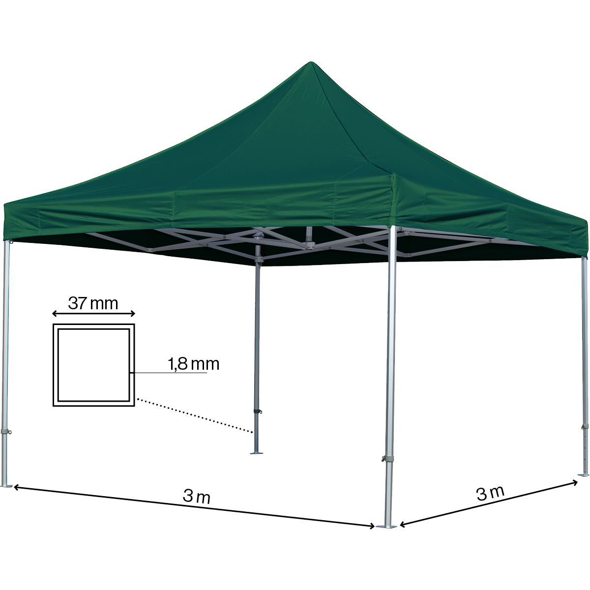 Foldetelt Komplet 3x3m Premium - Grøn