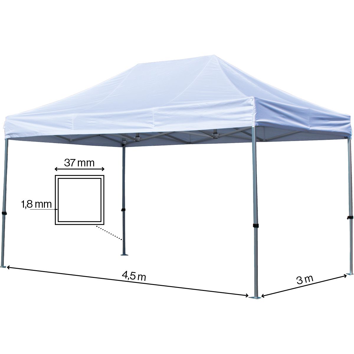 Foldetelt Komplet 3x4,5m Premium - Hvid